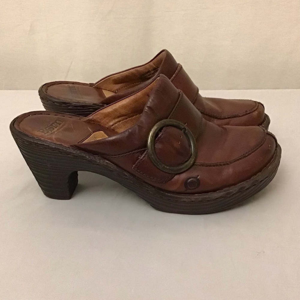 Born 7 Clogs Women’s Comfort Shoes Brown Distressed Leather Boho Platform - Picture 3 of 13